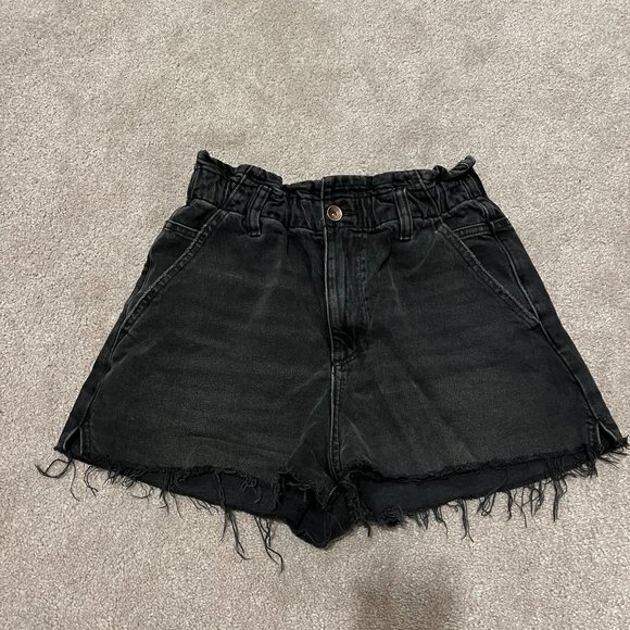ZARA - Paperbag Denim Shorts - Black - Size 6 - Picture 1 of 2
